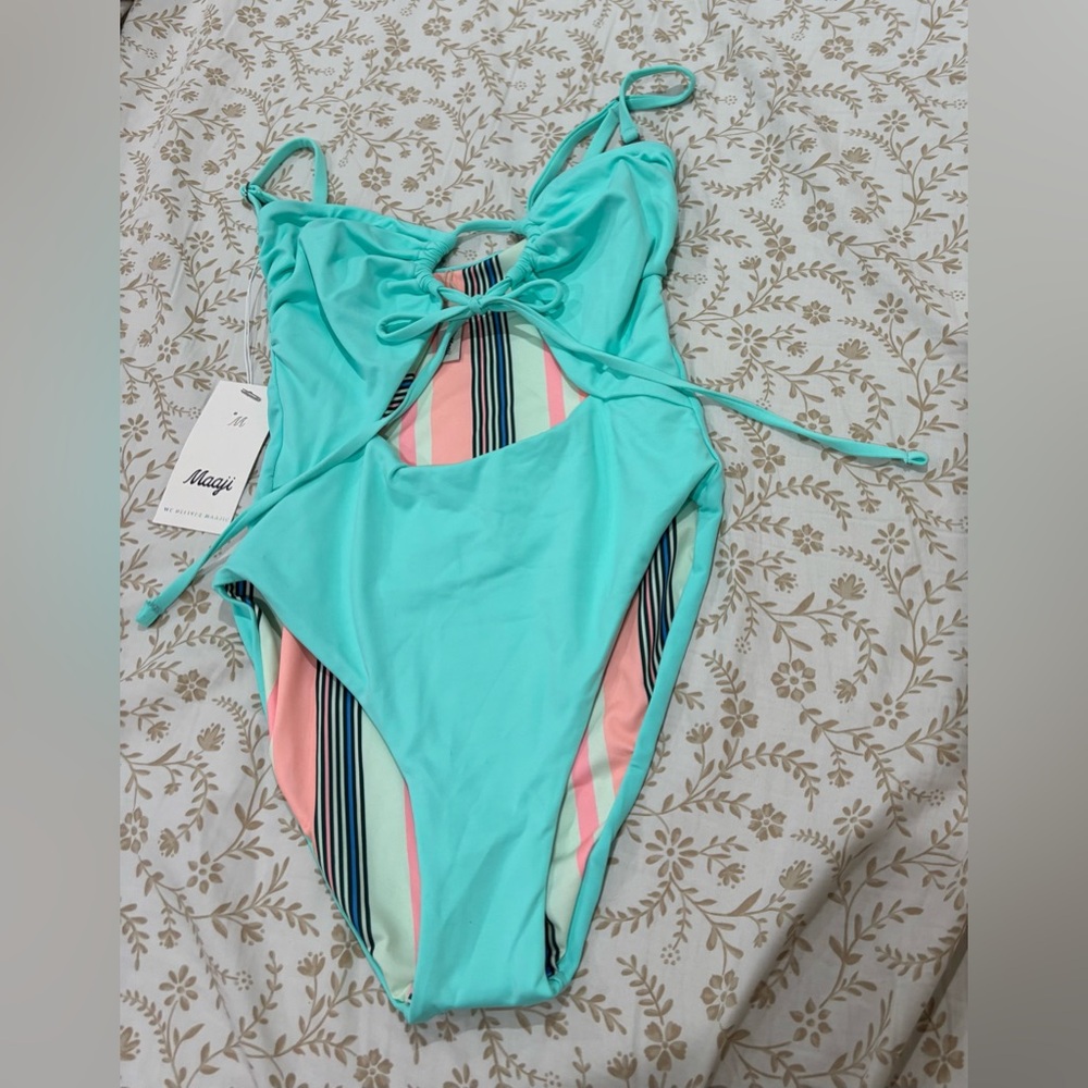 Maaji Turquoise and Pink One Piece Swimsuit